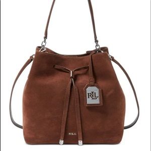 Lauren Ralph Lauren Brown Suede Drawstring Shoulder Bag